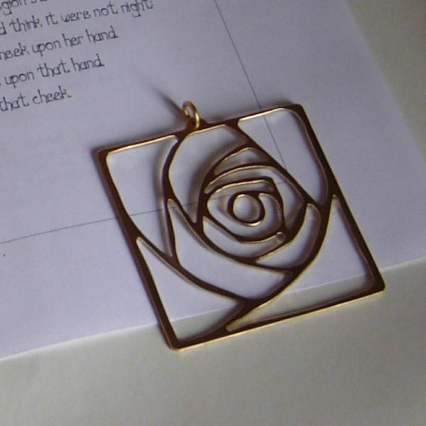 ROSE necklace Rennie Macintosh FLOWERS Gold colour Handmade 60 mm flower jewelry pendant gift Art Noveau pendant Woman Art