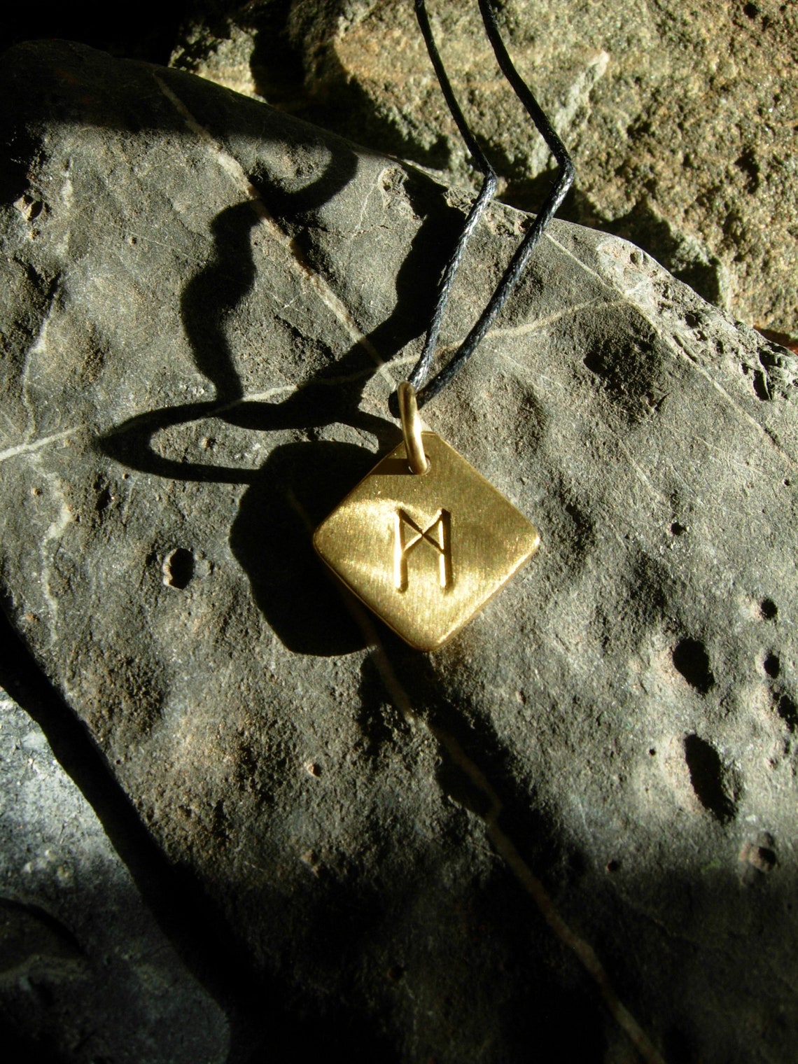 Mannaz M Rune Pendant Runes Pagan Hand Forged Amulet From Metal Gold ...