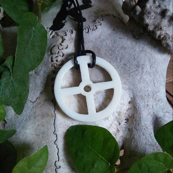 Sun cross Norse bone pendant Celtic wheel Taranis wheel  Pagan  Handmade amulet