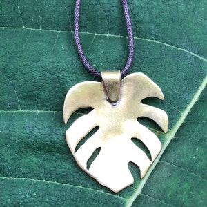 Monstera plant leaf pendant necklace Large Metal image 4