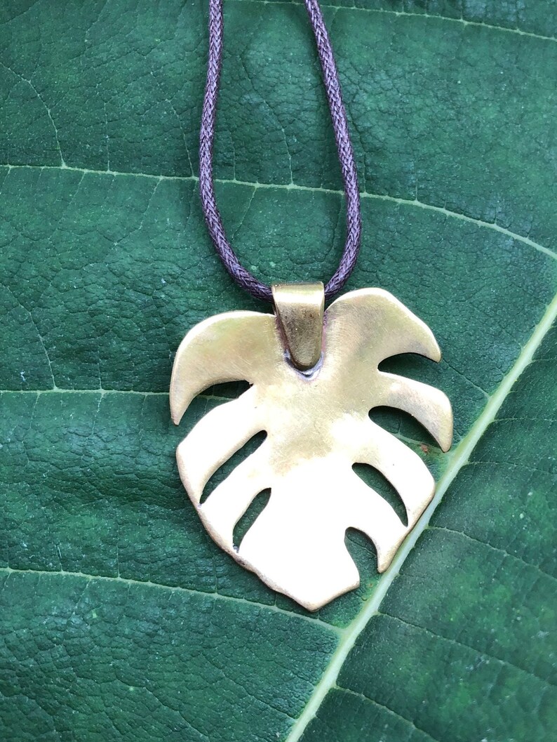 Monstera plant leaf pendant necklace Large Metal image 4