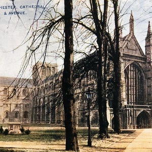 Cartão postal vintage da Catedral de Winchester para qualquer ocasião, série Celeste, Londres e Tunbridge Wells, 1930