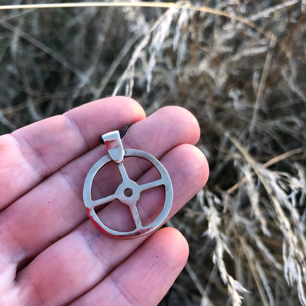 Brass Sun cross pendant , Celtic necklace, Pagan jewellery, Gold colour circle necklace, Taranis wheel choker, Celtic jewellery