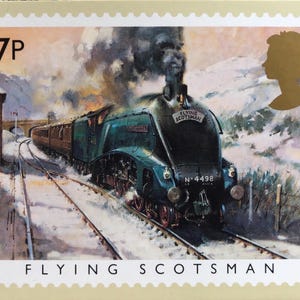Vintage Flying Scotsman Train toute occasion carte de voeux carte postale photo 1985 série trains célèbres