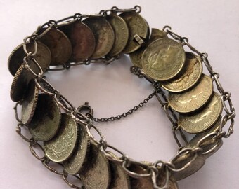 WWII Dutch Silver Coin Bracelet 1939-1944, 24 Queen Wilhelmina Dimes, Netherlands Silent Resistance Jewelry, Vintage WW2 Memorabilia