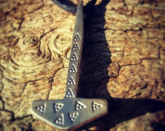 Suffolk Thor's Hammer Mjolnir Viking Norse silver pagan pendant. Gift for HIM. Handmade replica