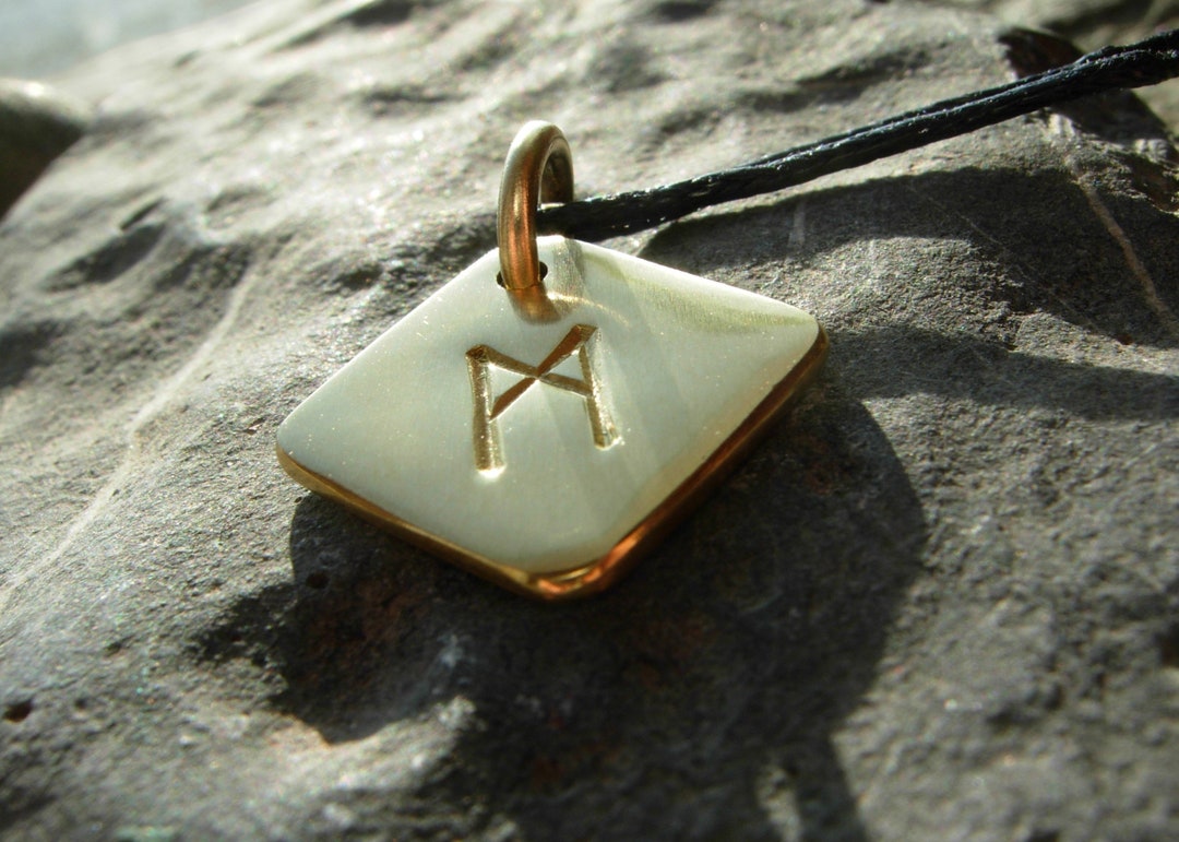 Mannaz M Rune Pendant Runes Pagan Hand Forged Amulet From Metal Gold ...