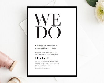minimalist wedding invitation templates modern black white etsy