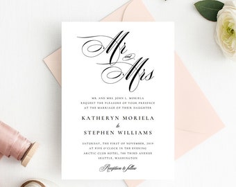 classic elegant wedding invitations printable template etsy