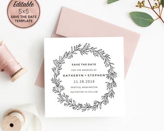modern wedding save the date card template download printable etsy