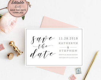 modern wedding save the date card template download printable etsy