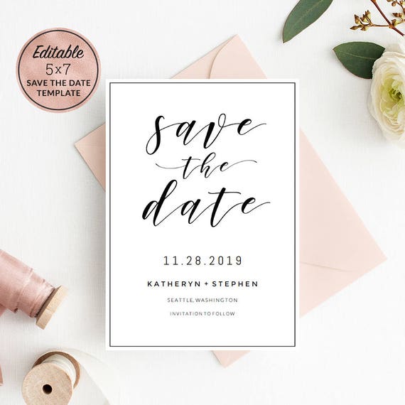 modern wedding save the date card template download printable etsy