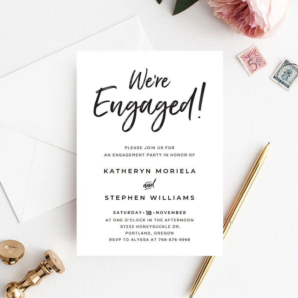 Modern Calligraphy Engagement Party Invitation Card Template  Printable  Engagement Party Invitation Template  We