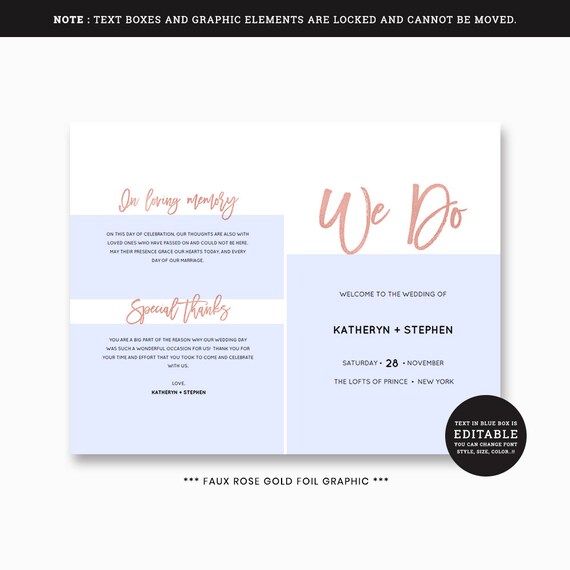 Rose Gold Wedding Program Booklet Templates Printable Wedding Etsy