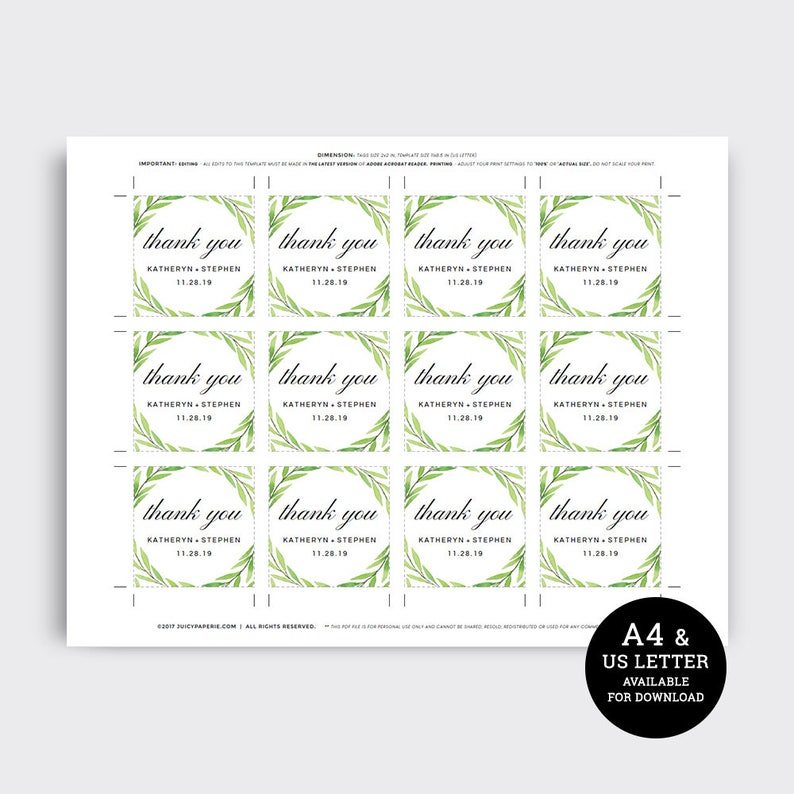 Floral Botanical Wedding Favor Tags Thank You Tags DIY Gift Tags Printable Templates Instant Download Printable Wedding Thank You Tags