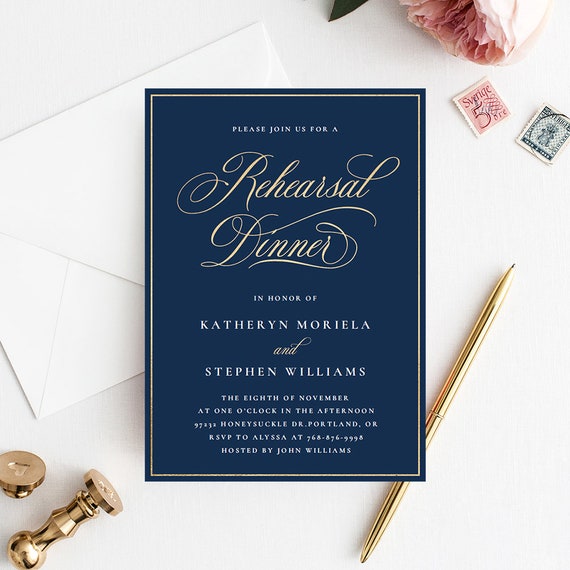 navy blue gold rehearsal dinner invitation templates etsy