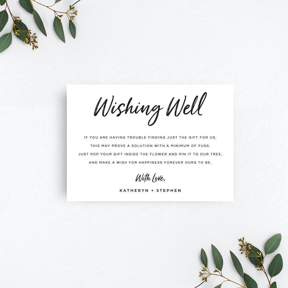Modern Calligraphy Wishing Well Card Printable Template | Etsy