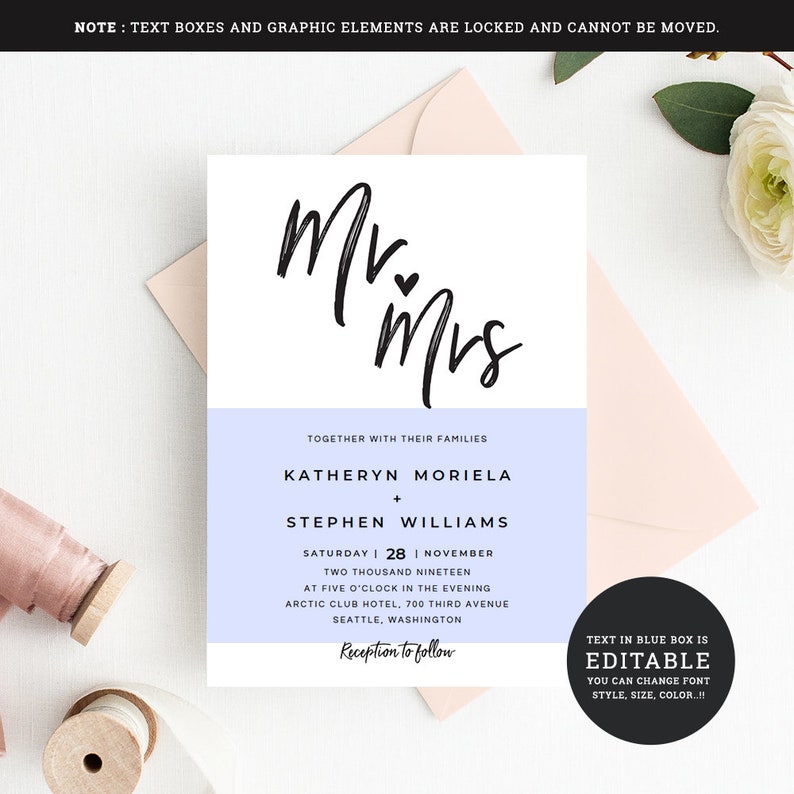 Mr and Mrs Wedding Invitation Card Template Rustic Wedding Etsy