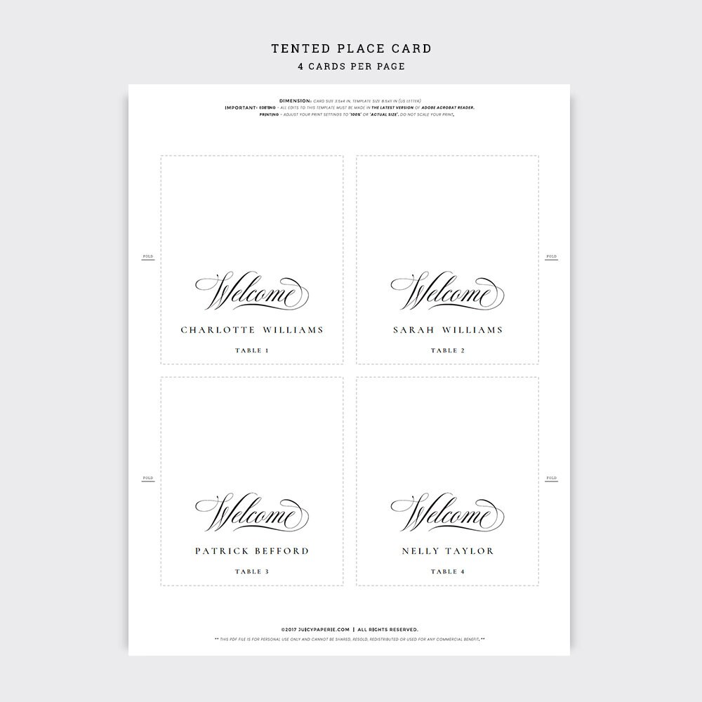 Classic Wedding Place Card Templates Printable Wedding Place | Etsy