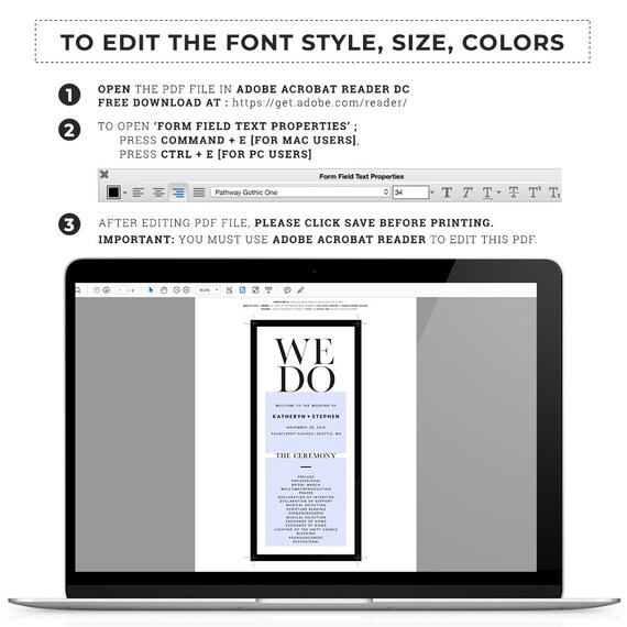 Minimalist Wedding Program Templates Printable Minimal Etsy