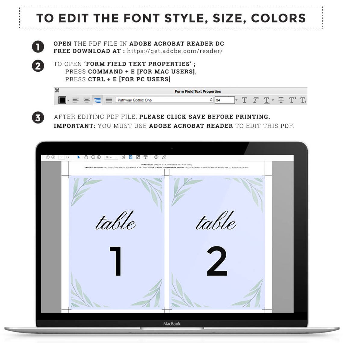 Printable Table Number Template Table Number Printable | Etsy