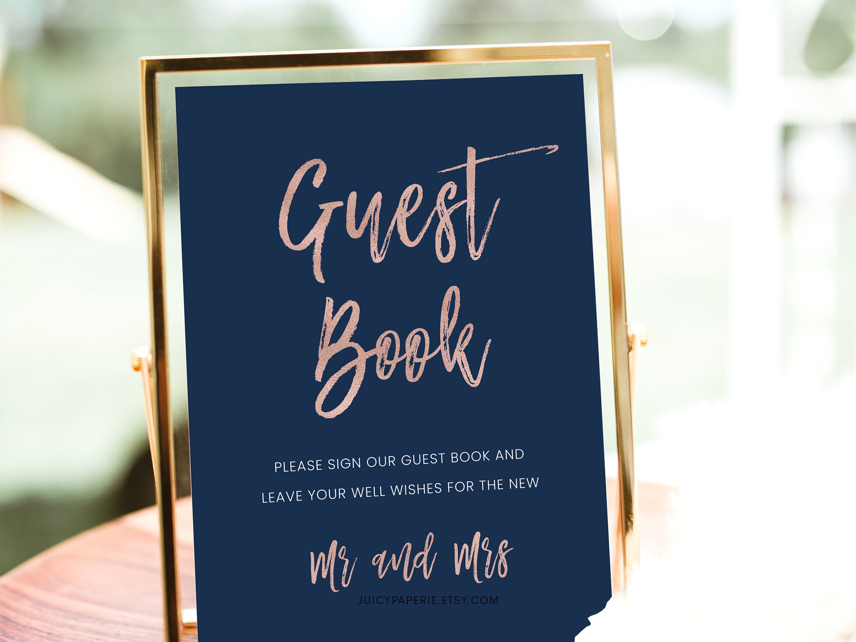 Rose Gold Wedding Guest Book Sign W730 Navy Wedding Guest Book Sign Please Sign Our Guest Book Sign Navy Guest Book Sign