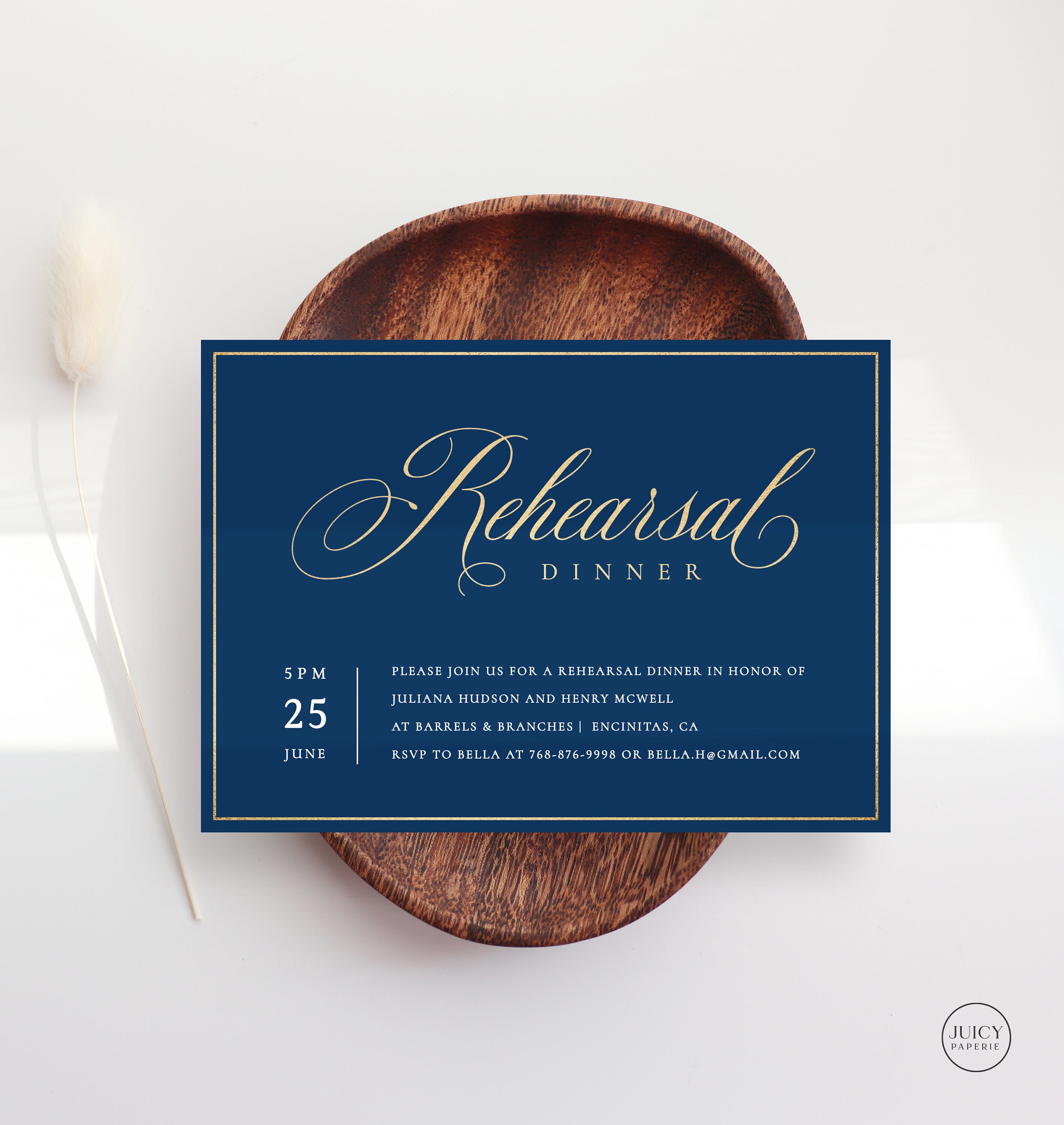 Navy Blue & Gold Rehearsal Dinner Invitation Template - Etsy