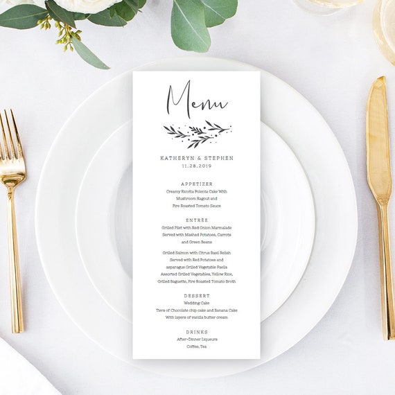 Wedding Menu Cards Printable Templates Rustic Wedding Menu Etsy