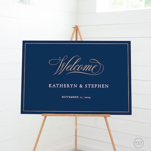 Navy and Gold Welcome Wedding Sign Template Navy Wedding - Etsy