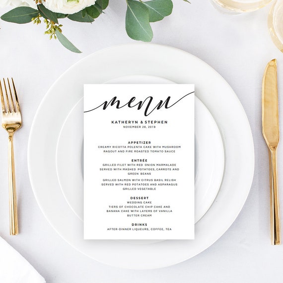 Wedding Menu Cards Templates Diy Wedding Menu Cards Modern Etsy
