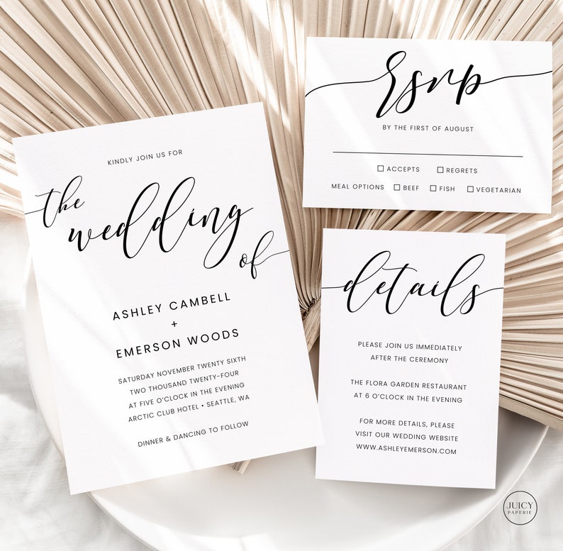 Calligraphy Wedding Invitation Set Templates  Printable image 1
