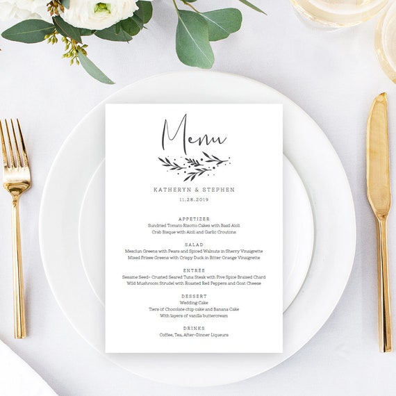 Wedding Menu Cards Printable Templates Rustic Wedding Menu Etsy