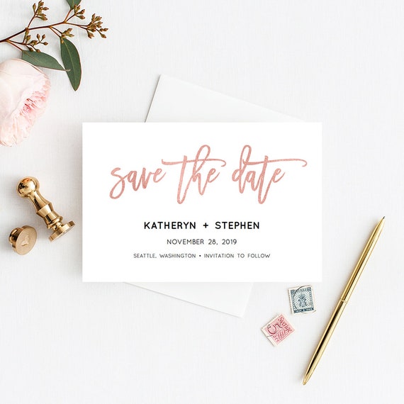 rose gold save the date templates printable wedding save the etsy