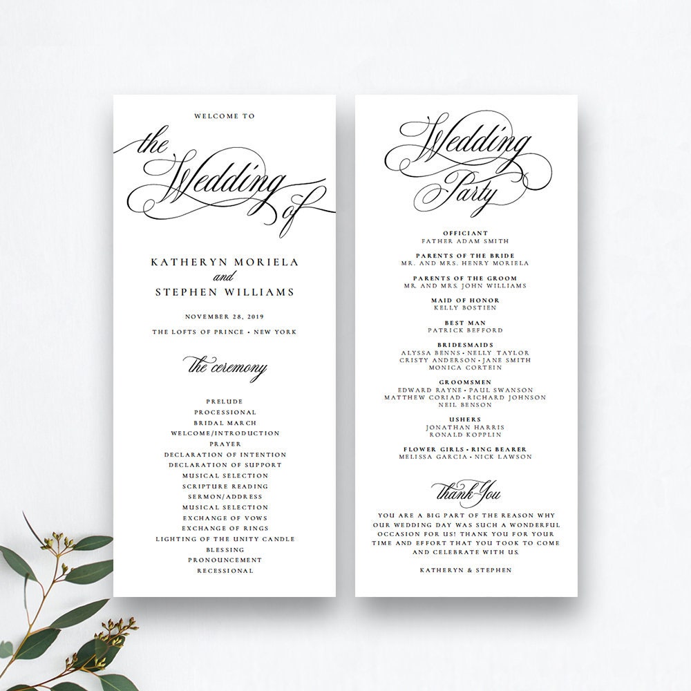 Classic Elegant Wedding Programs Template Wedding Ceremony Etsy