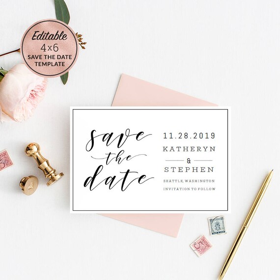 modern wedding save the date card template download printable etsy