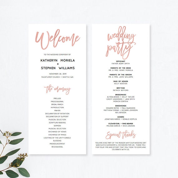 rose gold wedding programs templates printable wedding etsy
