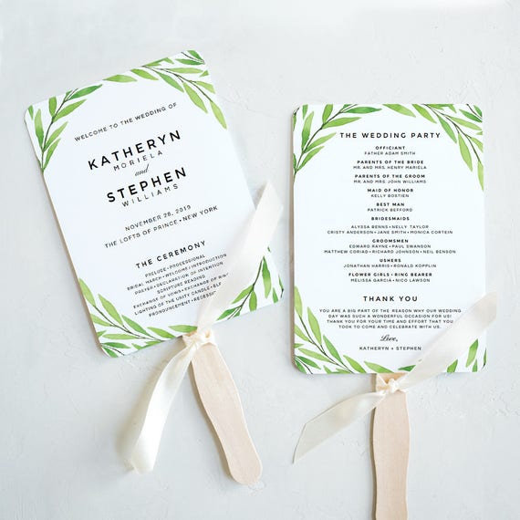 Wedding Program Fan Printable Wedding Program Fan Template Etsy