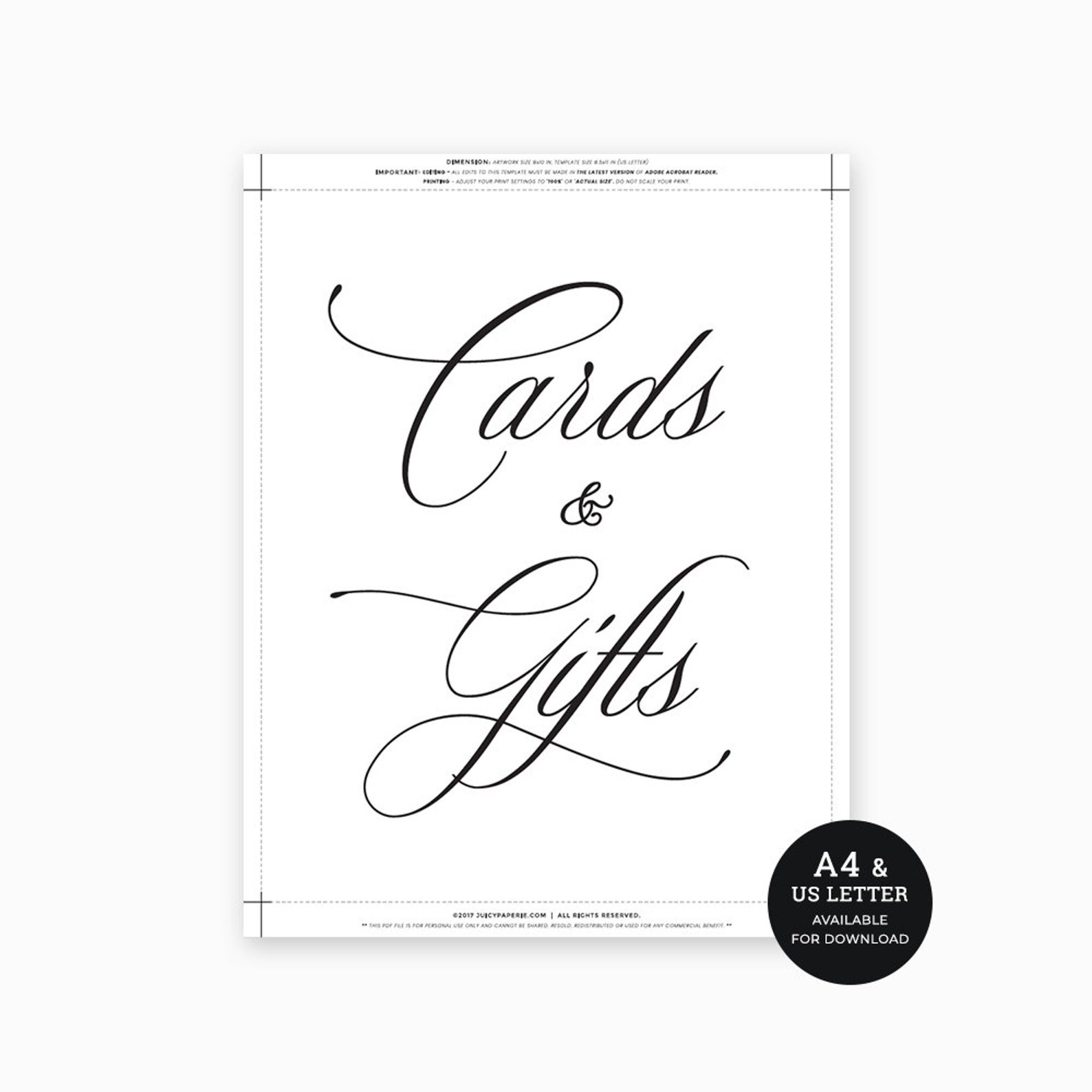 Classic Wedding Cards And Gifts Sign Printable Wedding Cards Etsy