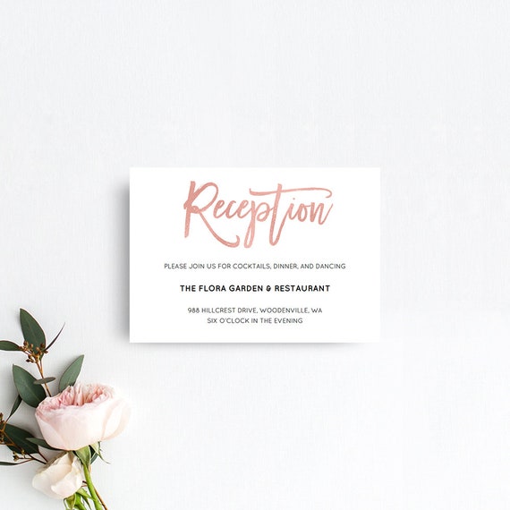 Rose Gold Wedding Reception Card Templates Printable Wedding Etsy