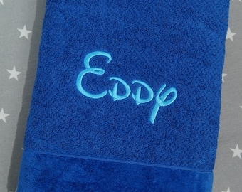 Shower towel embroidered with name - 50 x 90 cm - blue - 550g/m2 - SUPER THICK !!!  - GIFT ( 667118 )