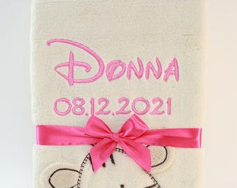 Baby blanket with name and date of birth - ( 802033 ) Gift - Birth - Baptism - Beige - Zebra