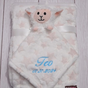 BotoBaby® GIFT SET Beige - Sheep 368103 - Comforter embroidered with name and date + baby blanket - Gift birth baptism baby shower