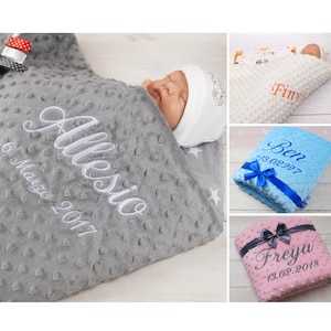 Tvålagers babyfilt med namn, personlig bomullsfilt för babypresent till födsel, dop, babyshower – olika färger – stjärnor