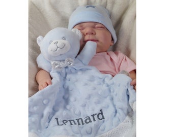 Cuddly blanket embroidered with name - cuddly blanket - cuddly blanket - BLUE TEDDY BEAR ZW-29 (400238)