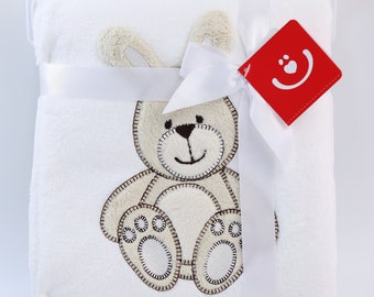 Baby Blanket - 76 x 102 cm - White with Bunny - Gift for Baptism, Birth, Birthday ( 802029 )