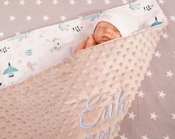 Zweilagige Babydecke mit Namen -   Baumwolle * Hellbraun - Tiere   * Mit Füllung * 75 x 100 cm * ( 900149 )