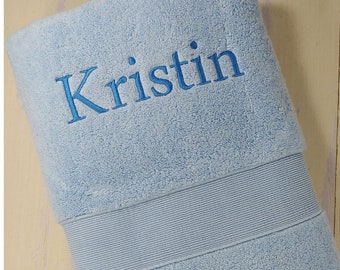 Bath towel embroidered with name - 70 x 140 cm - light blue - 600g/m2 - SUPER THICK!!! - GIFT (601897)