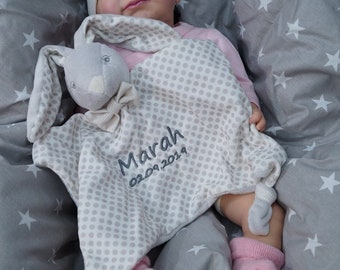 Comforter embroidered with name - comforter - cuddly cloth - baby comforter - GRAY RABBIT ZW-32 (400247)
