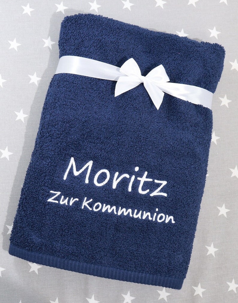 Bath towel embroidered with name 70 x 140 cm navy blue 500g/m2 GIFT 140238 image 1