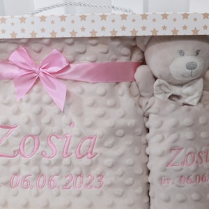 Zweilagige Babydecke mit Namen 75x100 cm Schmusetuch mit Namen 368978 Beige Teddybär Bild 3